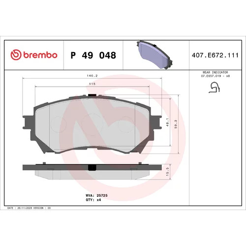 Sada brzdových platničiek kotúčovej brzdy BREMBO P 49 048