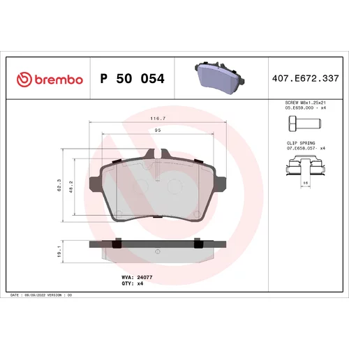 Sada brzdových platničiek kotúčovej brzdy BREMBO P 50 054