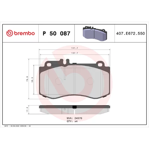 Sada brzdových platničiek kotúčovej brzdy BREMBO P 50 087