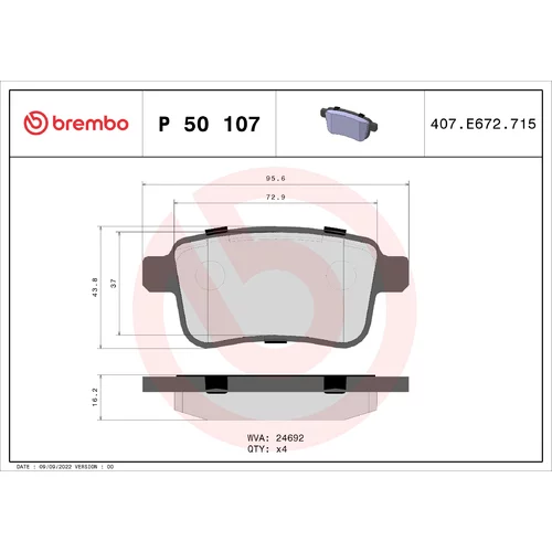 Sada brzdových platničiek kotúčovej brzdy BREMBO P 50 107