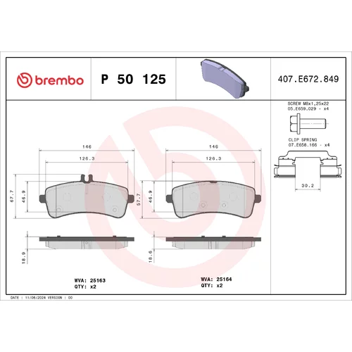 Sada brzdových platničiek kotúčovej brzdy BREMBO P 50 125