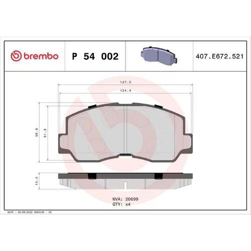 Sada brzdových platničiek kotúčovej brzdy BREMBO P 54 002