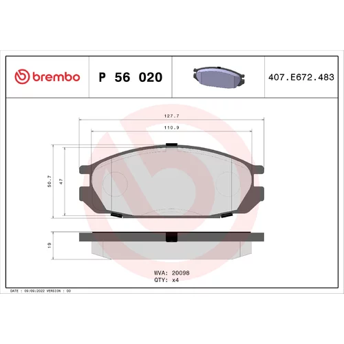 Sada brzdových platničiek kotúčovej brzdy BREMBO P 56 020