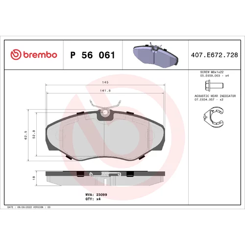 Sada brzdových platničiek kotúčovej brzdy BREMBO P 56 061