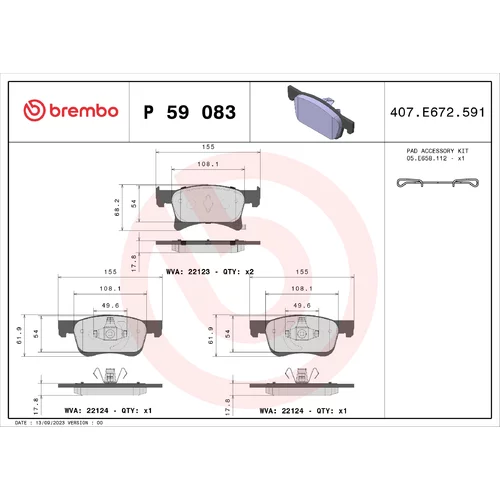 Sada brzdových platničiek kotúčovej brzdy BREMBO P 59 083