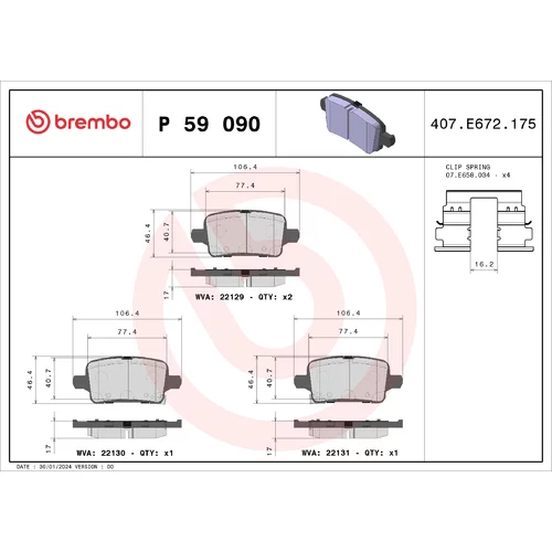 Sada brzdových platničiek kotúčovej brzdy BREMBO P 59 090