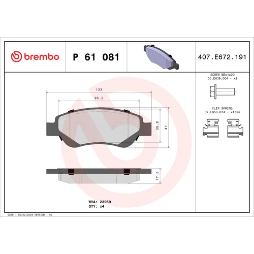 Sada brzdových platničiek kotúčovej brzdy BREMBO P 61 081