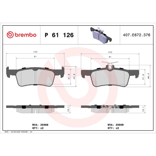 Sada brzdových platničiek kotúčovej brzdy BREMBO P 61 126