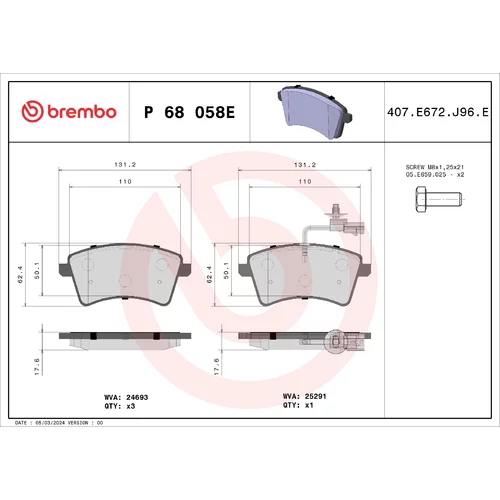 Sada brzdových platničiek kotúčovej brzdy BREMBO P 68 058E