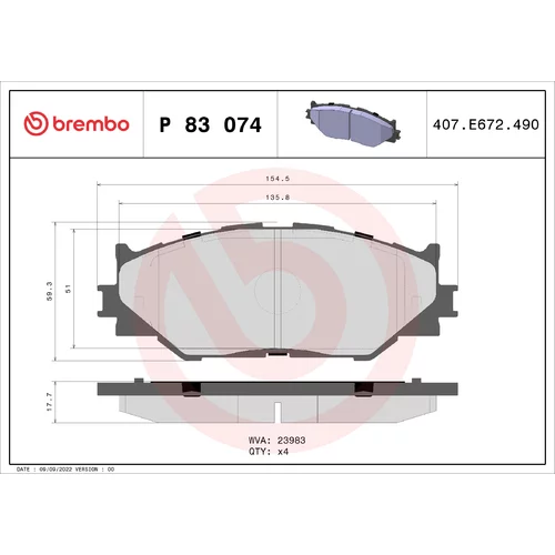 Sada brzdových platničiek kotúčovej brzdy BREMBO P 83 074