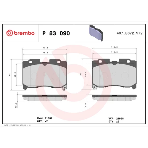 Sada brzdových platničiek kotúčovej brzdy BREMBO P 83 090