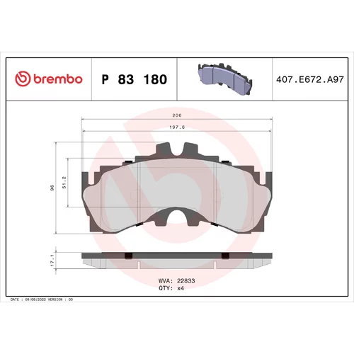 Sada brzdových platničiek kotúčovej brzdy BREMBO P 83 180