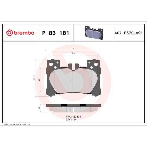 Sada brzdových platničiek kotúčovej brzdy BREMBO P 83 181