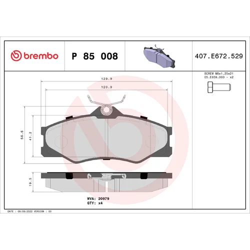 Sada brzdových platničiek kotúčovej brzdy BREMBO P 85 008