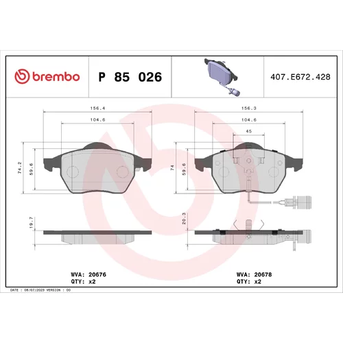 Sada brzdových platničiek kotúčovej brzdy BREMBO P 85 026