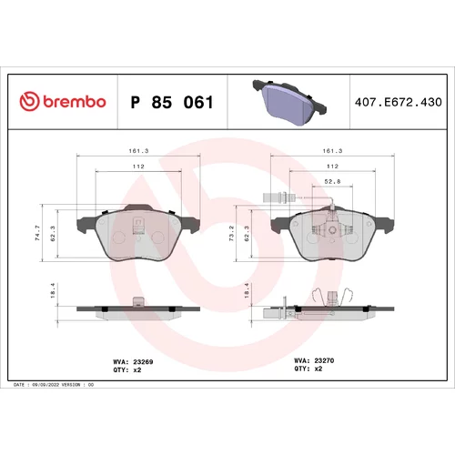 Sada brzdových platničiek kotúčovej brzdy BREMBO P 85 061