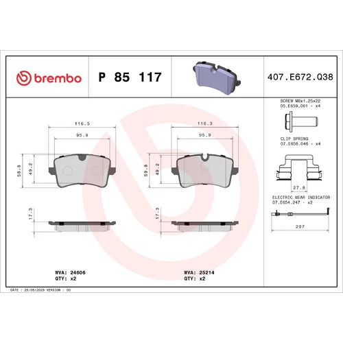 Sada brzdových platničiek kotúčovej brzdy BREMBO P 85 117