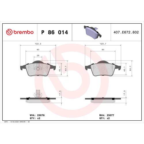 Sada brzdových platničiek kotúčovej brzdy BREMBO P 86 014