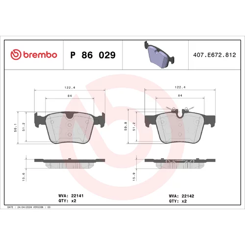 Sada brzdových platničiek kotúčovej brzdy BREMBO P 86 029