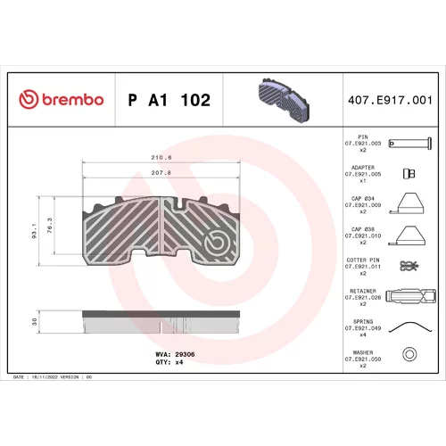 Sada brzdových platničiek kotúčovej brzdy BREMBO P A1 102