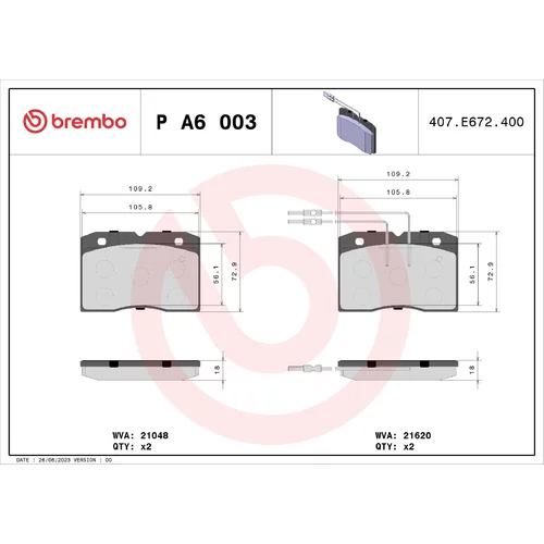 Sada brzdových platničiek kotúčovej brzdy BREMBO P A6 003