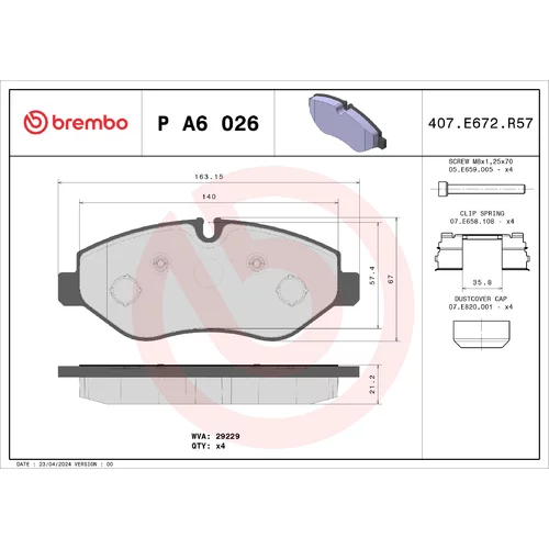 Sada brzdových platničiek kotúčovej brzdy BREMBO P A6 026