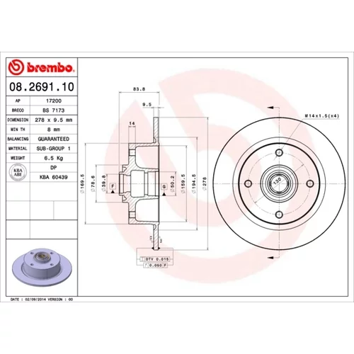 Brzdový kotúč BREMBO 08.2691.10