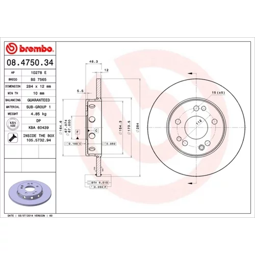 Brzdový kotúč BREMBO 08.4750.34