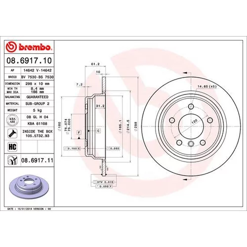 Brzdový kotúč BREMBO 08.6917.11