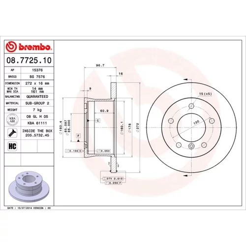 Brzdový kotúč BREMBO 08.7725.10