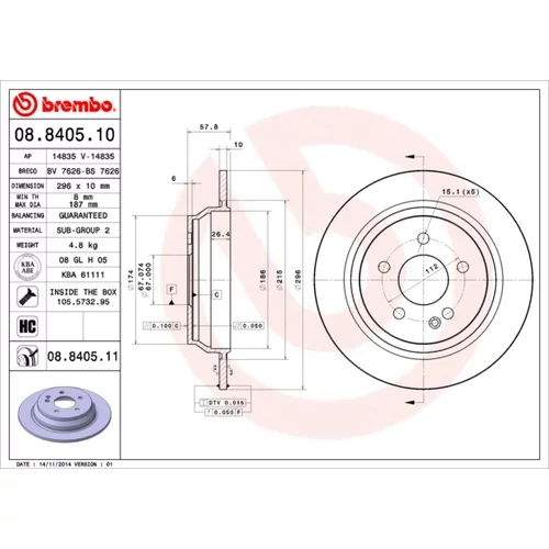 Brzdový kotúč BREMBO 08.8405.11