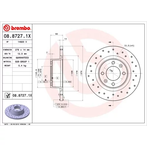 Brzdový kotúč BREMBO 08.8727.1X