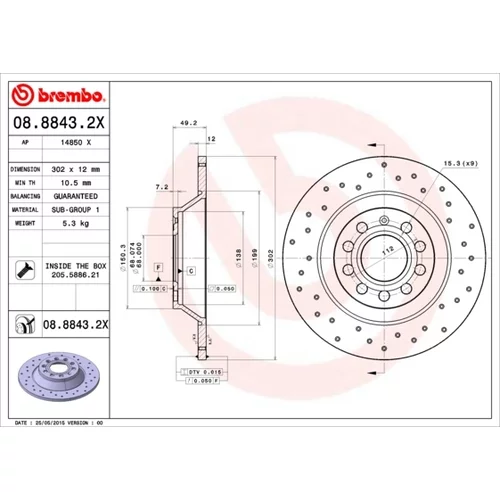 Brzdový kotúč BREMBO 08.8843.2X