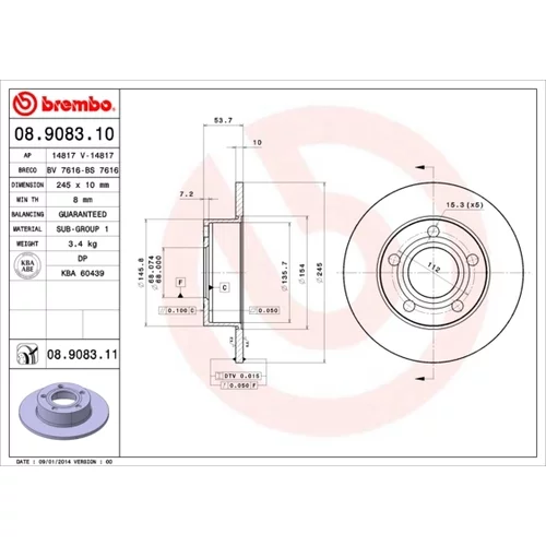 Brzdový kotúč BREMBO 08.9083.11