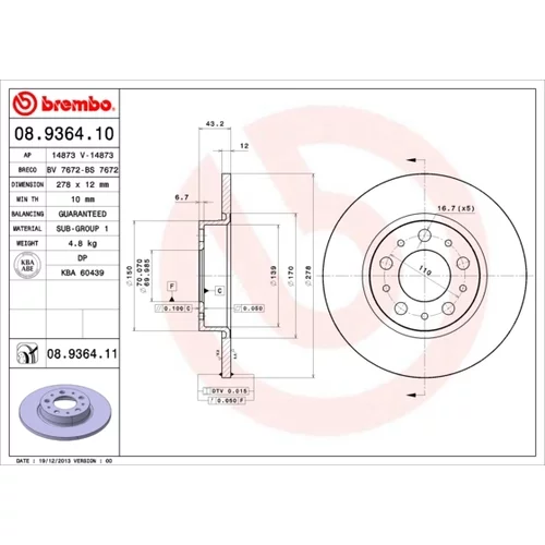 Brzdový kotúč BREMBO 08.9364.11