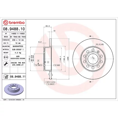 Brzdový kotúč BREMBO 08.9488.11