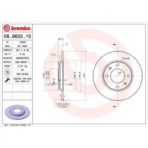 Brzdový kotúč BREMBO 08.9602.10