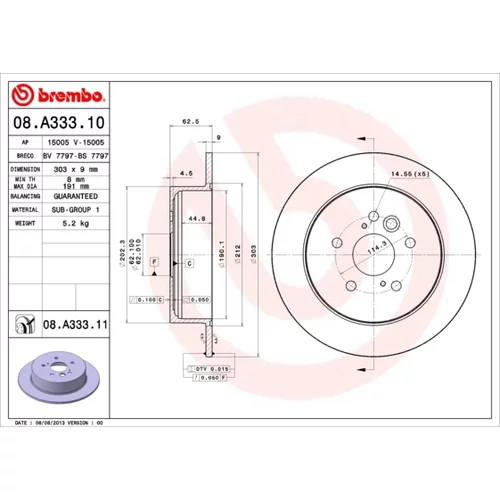 Brzdový kotúč BREMBO 08.A333.11