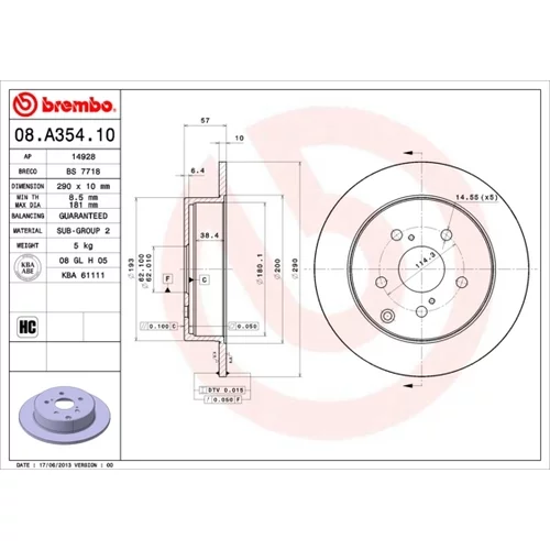 Brzdový kotúč BREMBO 08.A354.10