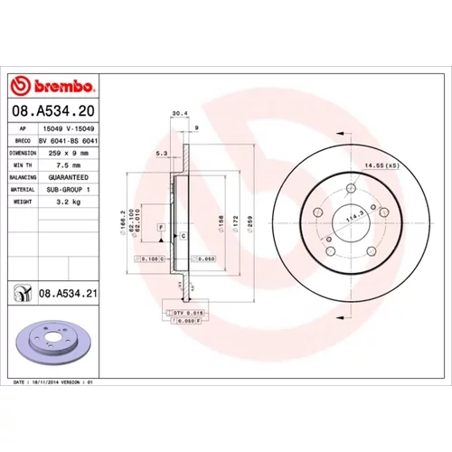 Brzdový kotúč BREMBO 08.A534.21