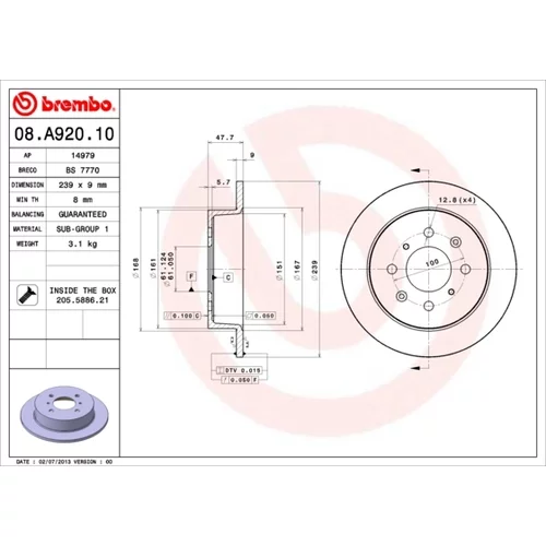 Brzdový kotúč BREMBO 08.A920.10