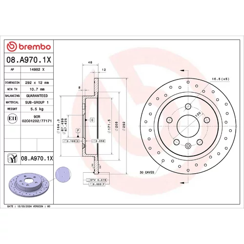 Brzdový kotúč 08.A970.1X /BREMBO/