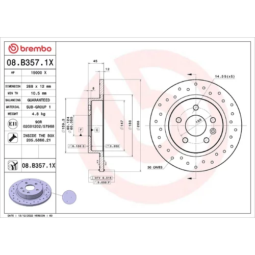 Brzdový kotúč BREMBO 08.B357.1X