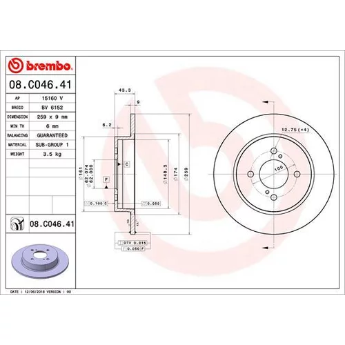 Brzdový kotúč BREMBO 08.C046.41