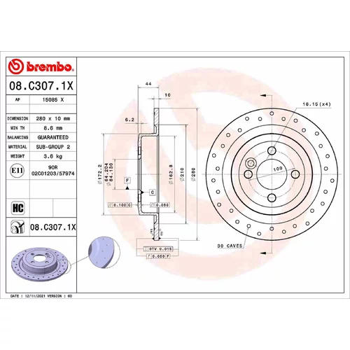 Brzdový kotúč BREMBO 08.C307.1X