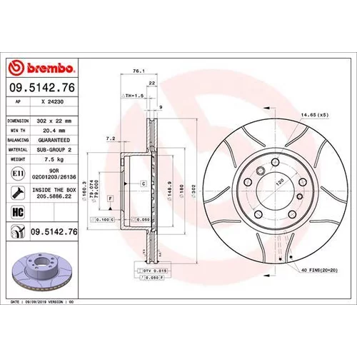 Brzdový kotúč BREMBO 09.5142.76