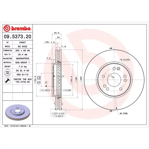 Brzdový kotúč BREMBO 09.5373.20