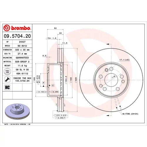 Brzdový kotúč BREMBO 09.5704.20