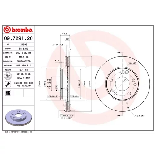 Brzdový kotúč BREMBO 09.7291.20