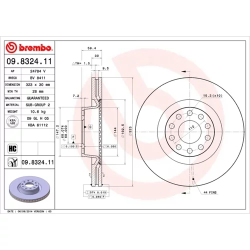 Brzdový kotúč BREMBO 09.8324.11